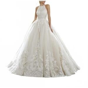 NEW ANGELINA FACCENDA diamante and crystal beaded ball gown in ivory